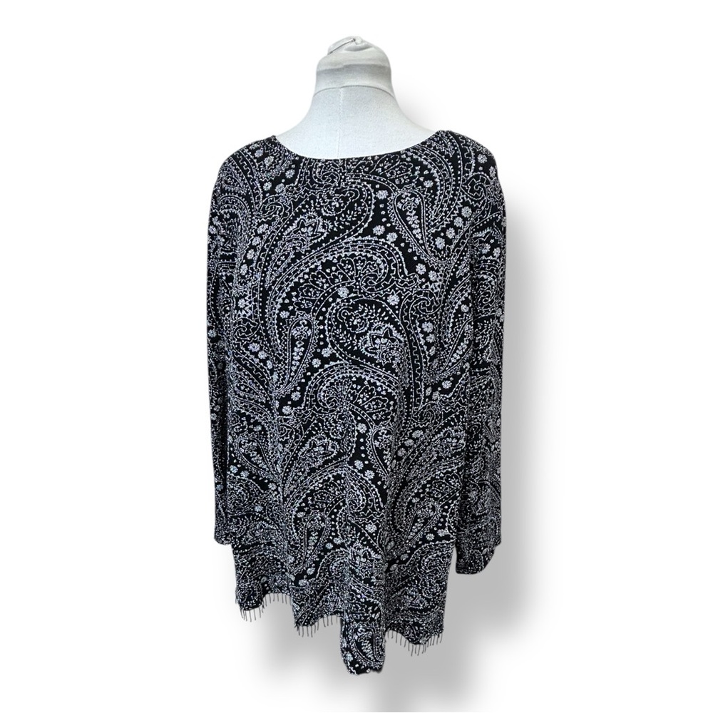 Ronni Nicole Women’s Petite Plus Long-Sleeve Paisley Tunic VTG Black/Silver 24WP